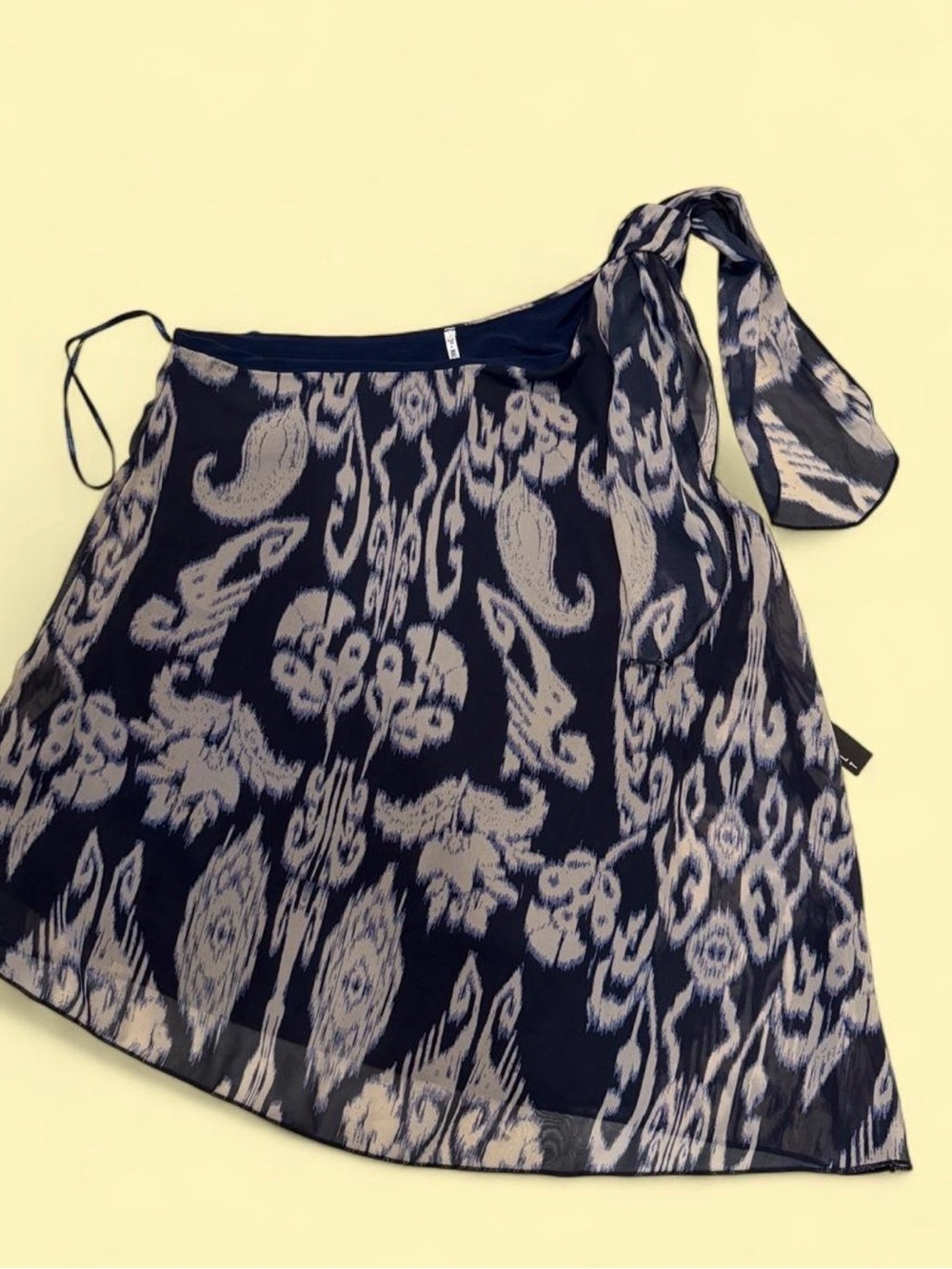 Women’s Navy and Cream Print One-Shoulder Shirt Blouse